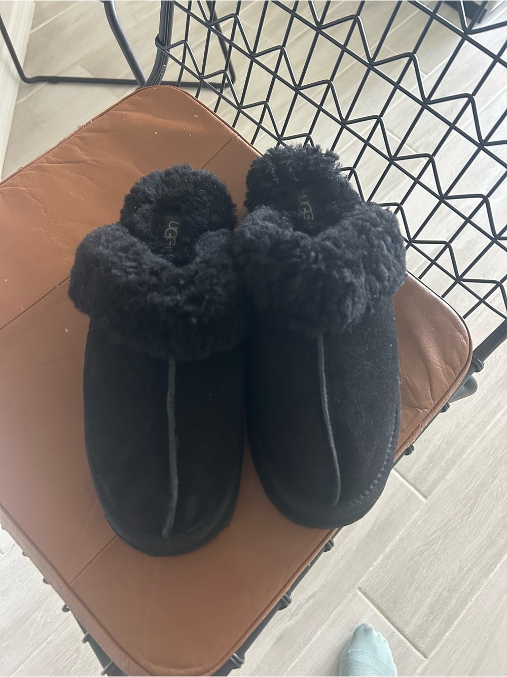 UGG Black Shearling Cuff Slip-On Slipper